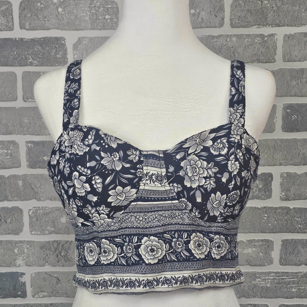 American Eagle Outfitters Floral Crop Top Smocked Bustier Cami Medium Festival